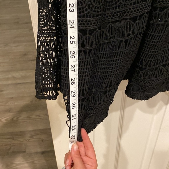 Long-sleeve off shoulder, Black Crochet Romper with tie straps down the back - Picture 10 of 11